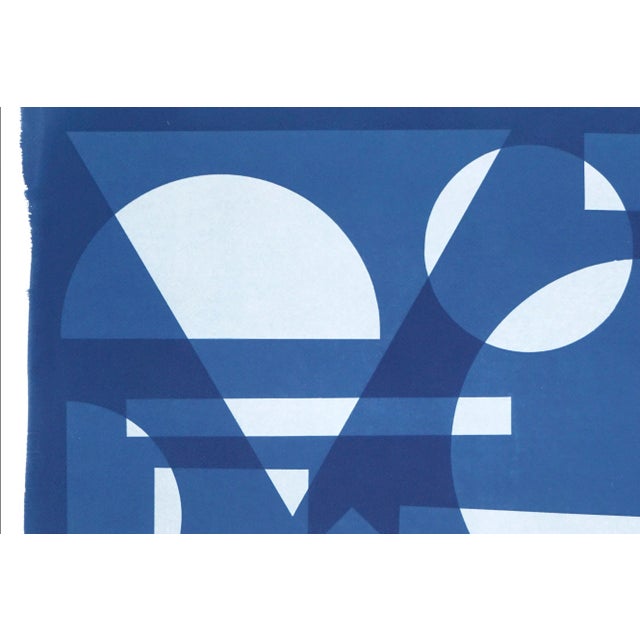 2022, Space Age Style Monotype " Futurist Transparent Shapes", Handmade Unique Cyanotype on Watercolor Paper For Sale - Image 4 of 9