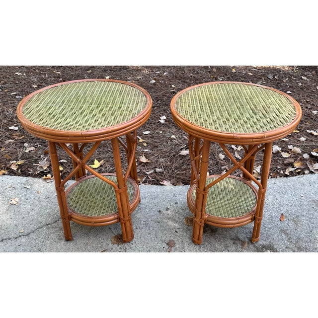 Rattan 2 Tiered Side Tables - A Pair For Sale - Image 9 of 9