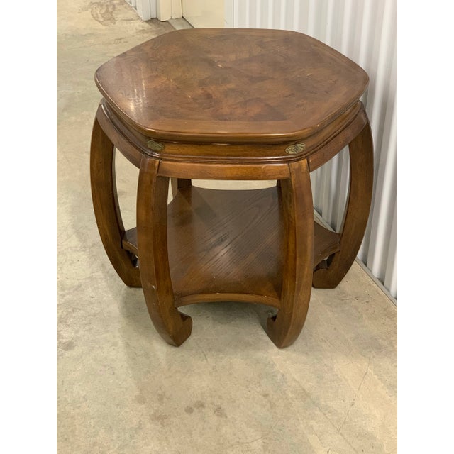 Vintage Hexagonal Burl Wood Chinoiserie Style Side Table For Sale - Image 9 of 10
