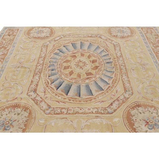 Transitional Rug & Kilim's Aubusson Style Rug in Gold & Beige With Floral Medallion For Sale - Image 3 of 8
