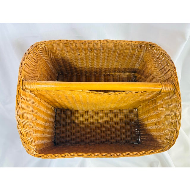 Vintage Large Handwoven Indonesian Rattan & Bamboo Market Basket With Divider For Sale - Image 4 of 11