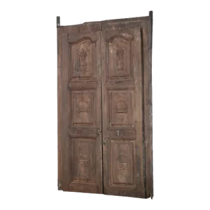 1900s Antique Door With Rustic Metal Inset | Boho Eclectic Barn Door | Detailed Indian Door | Rustic Front Entry Door | Interior Exterior
