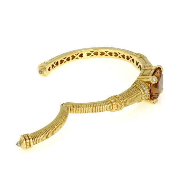 Judith Ripka Bracelet Diamond Citrine Textured Design Cuff For Sale - Image 4 of 4