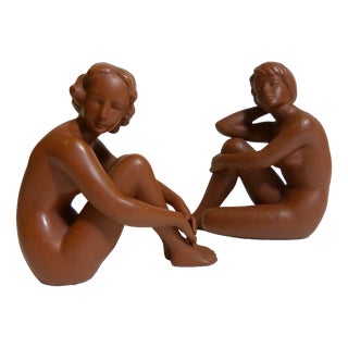 Goebel, Terracotta Nude Women 1960s, Set of 2, 1960s, Ceramic For Sale