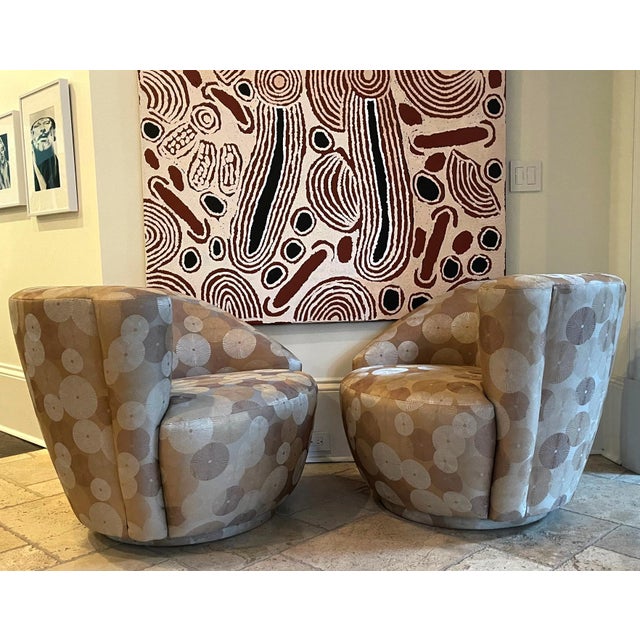 Pair Nautilus Swivel Club Chairs attributed to Directional For Sale - Image 10 of 16