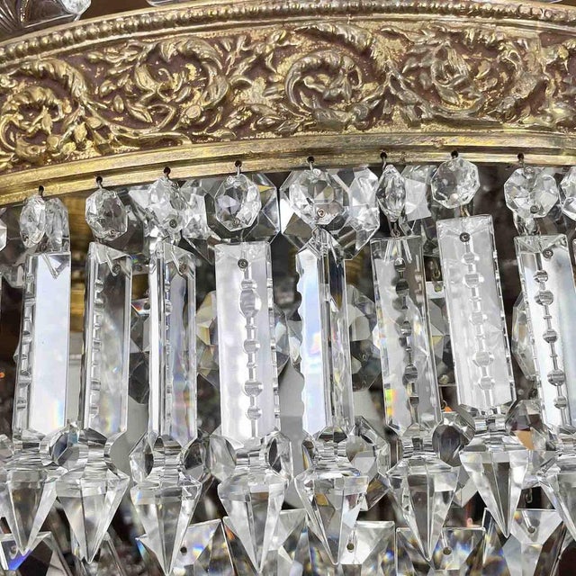 Metal Large Italian Gilded Bronze and Crystal 6-Light Chandelier, 1960s For Sale - Image 7 of 16