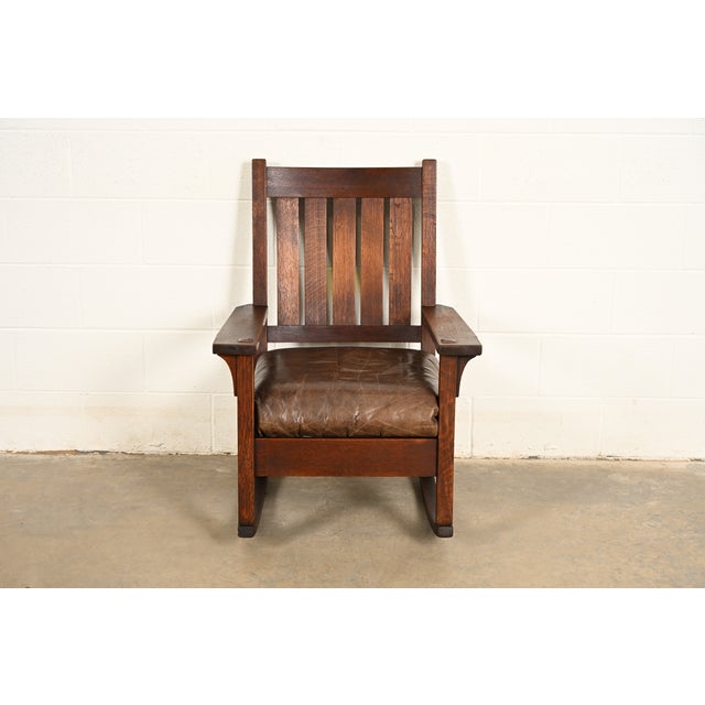 Mission Gustav Stickley Antique Mission Oak Arts & Crafts Rocking Chair, Circa 1910 For Sale - Image 3 of 14