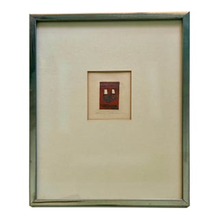 Vintage Signed Abstract Etching in Red & Blue Original Modernist Print For Sale