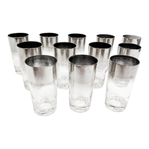 Vintage Mid-Century Smoky Silver Ombre Dorothy Thorpe Style Highball Glasses - Set of 12