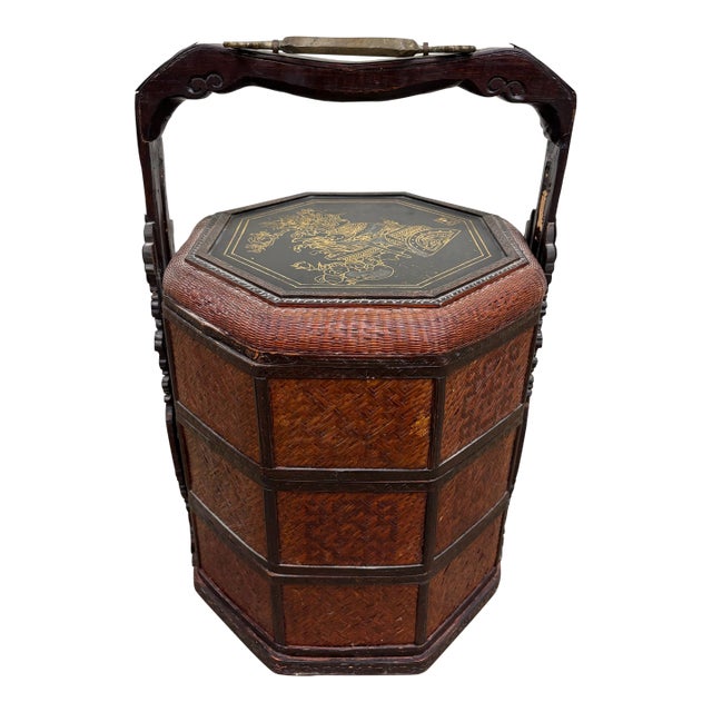 Vintage Chinese Tiered Wicker Wedding Basket Betrothal Basket For Sale