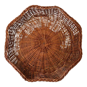 Vintage Wicker Rattan Fruit Basket With Ruffled Edge