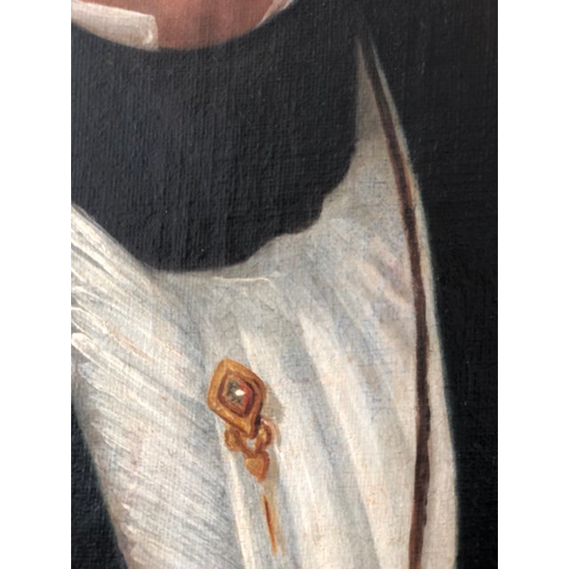 Antique Original Oil Paintings of a Gentleman and Lady, 19th Century Portrait Set - a Pair For Sale - Image 10 of 17