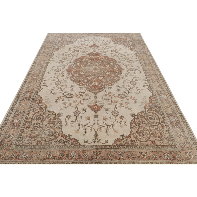 1900 - 1909 Antique Turkish Hereke Rug, Brown and Beige Floral Medallion - Rug & Kilim For Sale - Image 5 of 8