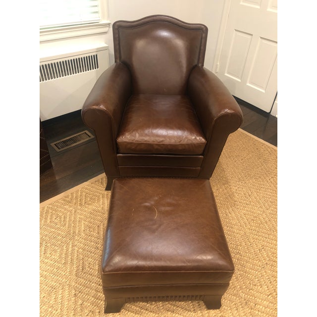 Hickory Chair Furniture Dark Brown Leather Chair And Ottoman Chairish