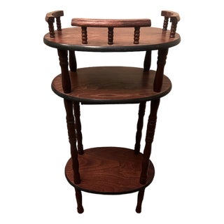 Vintage Solid Wood 3-Tier Round Accent Table W/ Drawer – Early American Colonial Style For Sale