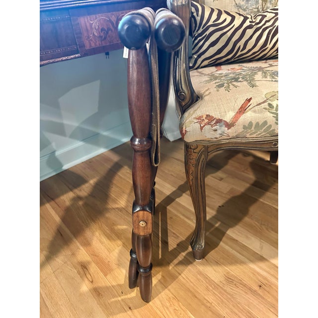 Vintage French Beechwood and Tapestry Folding Luggage Rack For Sale - Image 9 of 12
