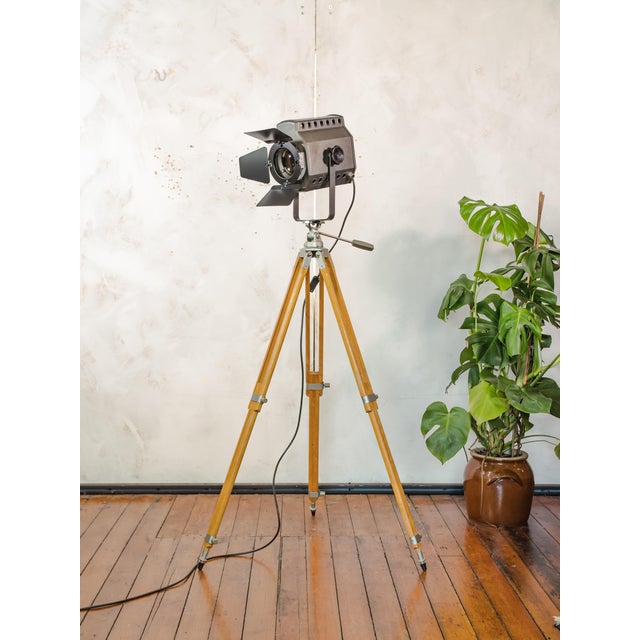 Industrial Studio Spotlight Floor Lamp on Berlebach Wooden Tripod from ADB, Belgium, 1960s For Sale - Image 4 of 15