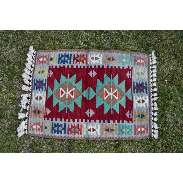 Hair Band Motif Turkish Traditional Style Handwoven Authentic Anatolian Oushak Kilim Rug 2x3 ft. Hair Band Motif:Anatolian...