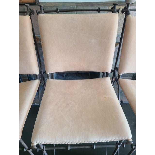 Ilana Goor Style 1970's Vintage Brutalist Iron Leather Stools Set of 3 For Sale - Image 10 of 15