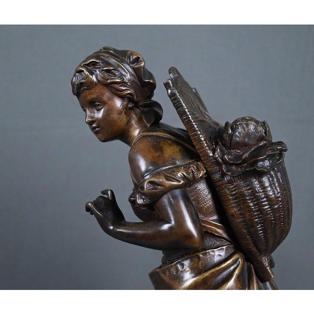 Late 19th Century Bronze Young Girl with a Basket from E. Bouret For Sale - Image 14 of 18