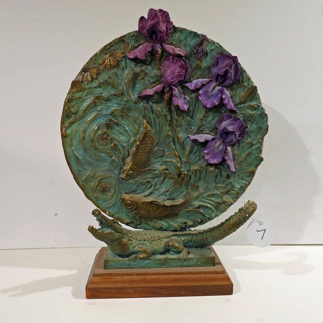 William Sharles Original Bronze Sculpture Lily Pad With Alligator For Sale - Image 4 of 18