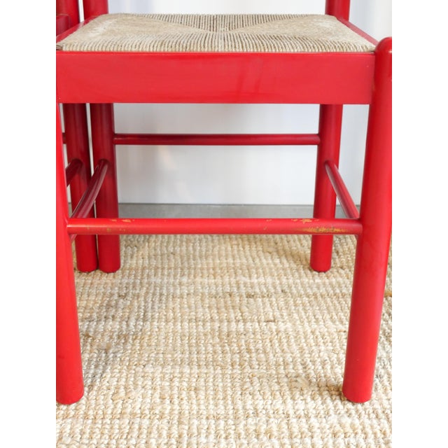 Red Lacquered Wooden Chairs with Braided Rope Seats, 1980s, Set of 4 For Sale - Image 6 of 12