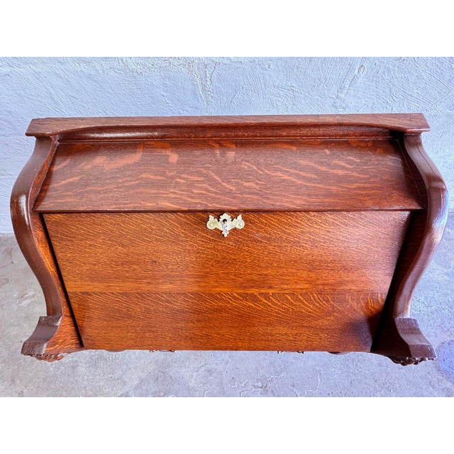 Antique Tiger Oak Slant Front Secretary Desk For Sale - Image 9 of 15