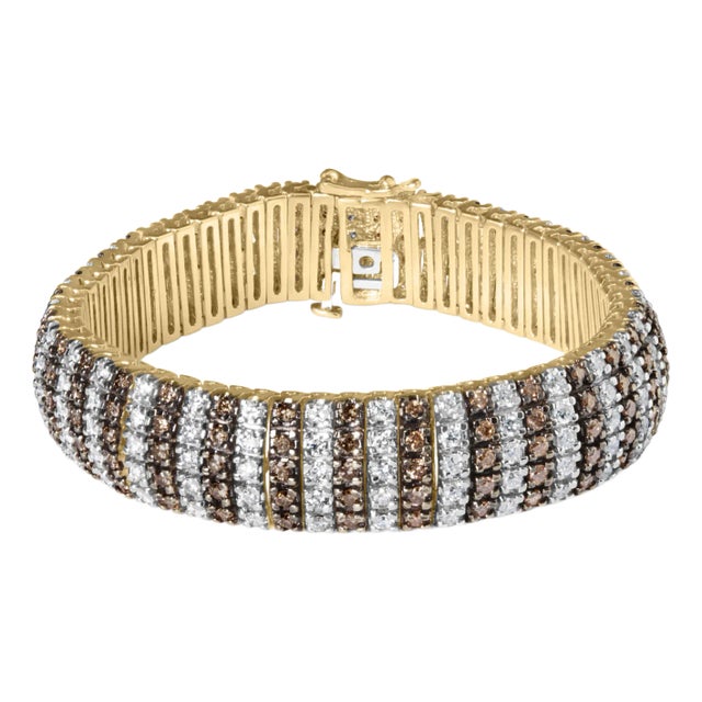10K Yellow Gold 10-1/3 Cttw Alternating Coco Color and White Diamond 5 Row Tennis Bracelet (Brown/H-I Color, SI1-SI2 Clarity) - Size 7.25 For Sale
