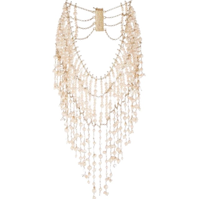 Rosantica Pearl Necklace Gold Plated Bib Necklace Rock Crystal Milano Italy For Sale - Image 11 of 11