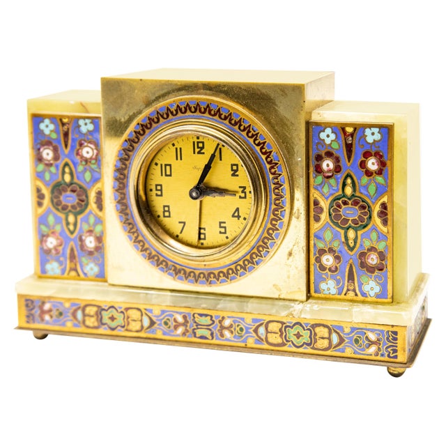 Vintage Japy Onyx and Cloisonné Alarm Clock For Sale - Image 10 of 10