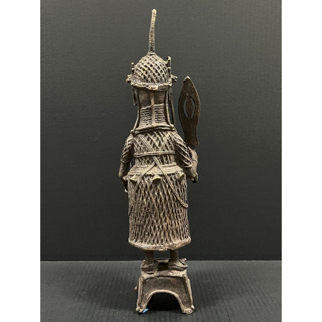 Brown African Tribal Art Benin Bronze Warrior Statue For Sale - Image 8 of 9