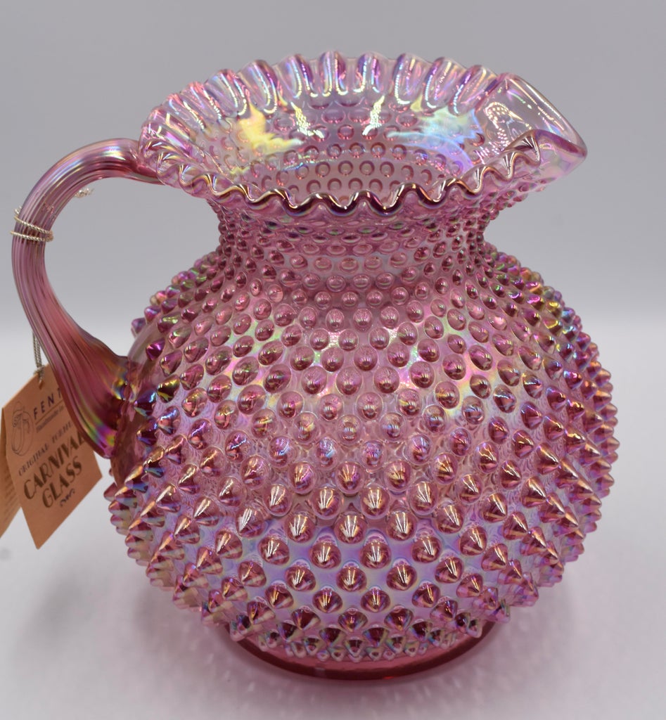 Vintage Fenton Hobnail Pink Opalescent Carnival Glass Art Crimped