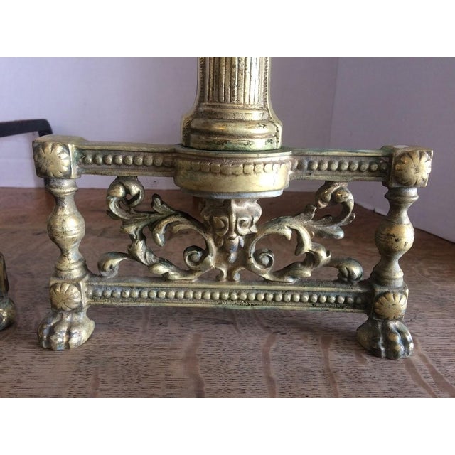 Antique Andirons, Neoclassical Style Andirons, Brass For Sale - Image 4 of 9