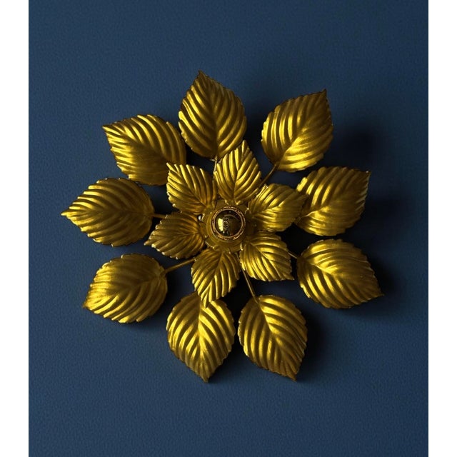 Metal Large Gold Floral Wall Sconce, 1970s For Sale - Image 7 of 7
