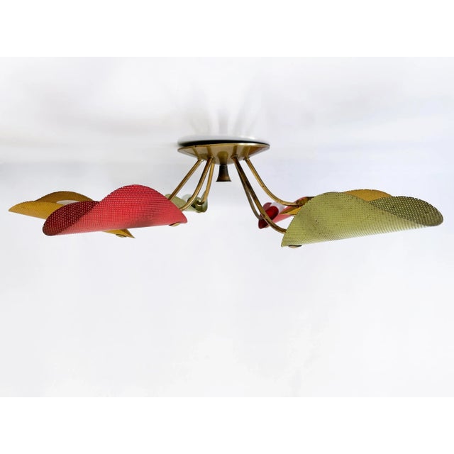 Mid-Century Modern Perforated Metal and Brass Ceiling Lamp by Mathieu Matégot, 1950s For Sale - Image 10 of 18