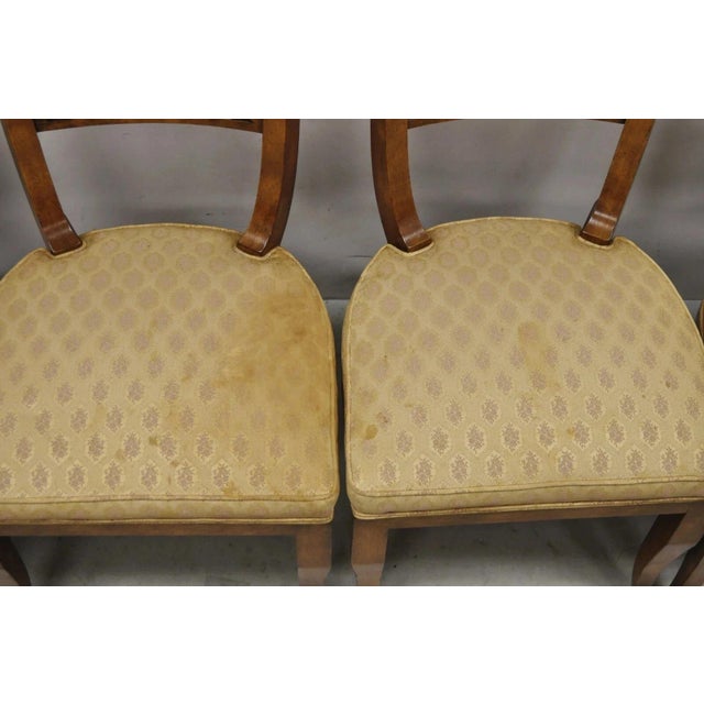 Brown Vintage Italian Regency Burl Wood Brass Inlay Tall Back Dining Chairs - Set of 4 For Sale - Image 8 of 12