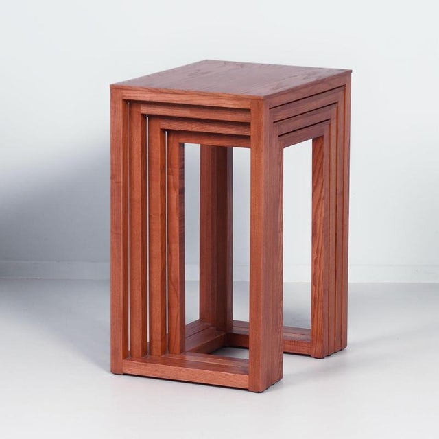Ash Wood Nesting Tables by Josef Hoffmann for Wittmann, 1980s, Set of 4 For Sale - Image 6 of 12