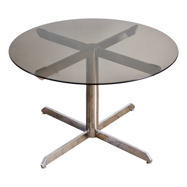 Glass and Steel Table attributed to Florence Knoll for Roche Bobois, 1970s For Sale