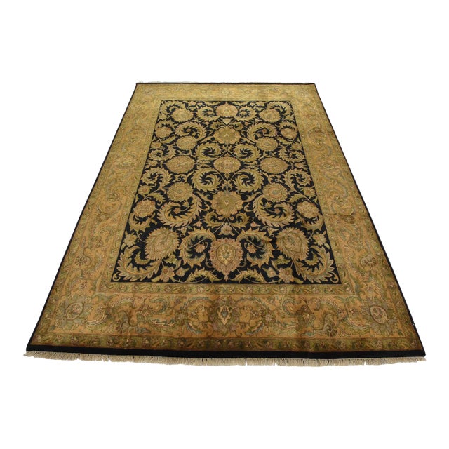 Agra Rug 8’11” X 12’1” Black Wool Traditional Hand-Knottd Oriental Carpet For Sale