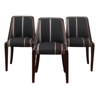 1930s Set of Six French Walnut Art Deco Dining Chairs For Sale