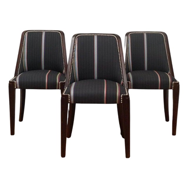 1930s Set of Six French Walnut Art Deco Dining Chairs For Sale