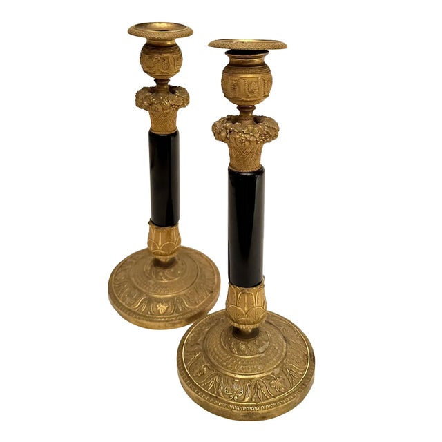 French Black and Gold Candle Holders a Pair Chairish