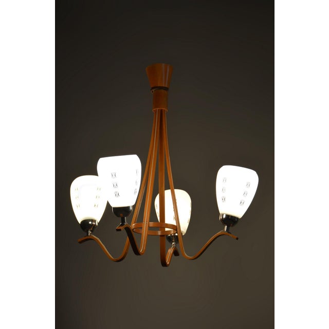 Mid-Century Chandelier in Beech and Glass by Dřevo Humpolec, Czech, 1960s For Sale - Image 10 of 12