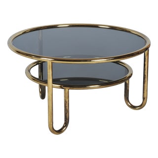 Small Czech Bauhaus Table in Brass and Black Glass, 1950s For Sale