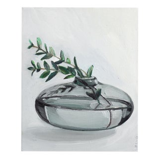 Justyna Kuklo, Grey Transparent Vase with a Twig, 2018, Oil Painting on Canvas, Framed For Sale