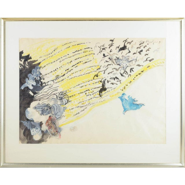 Jörgen Fogelqvist (1927–2005) Watercolor. A poetic and movement-driven watercolor where musical yellow rhythms sweep...