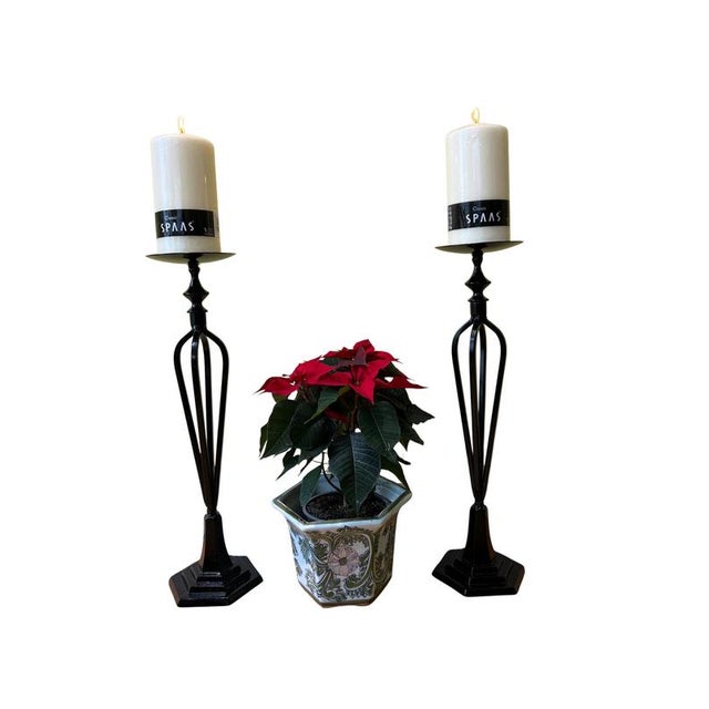 Large Cast Iron Candleholders, Set of 2 For Sale - Image 9 of 9