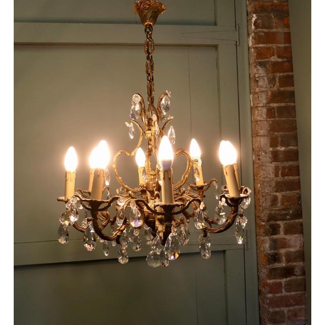 Large French Brass Chandelier with Crystal Lustres, 1930 For Sale - Image 6 of 8