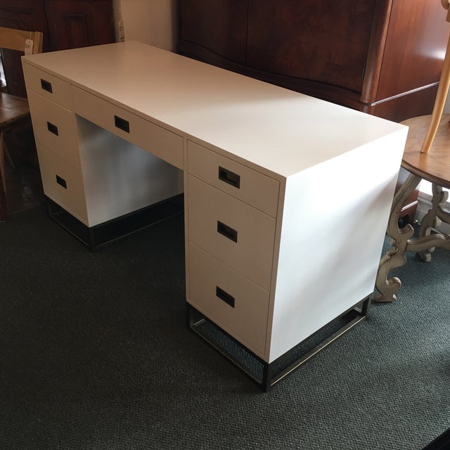 Restoration Hardware White Avalon Storage Desk Chairish