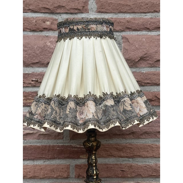Vintage Empire Table Lamp in Brass with Fabric Shade, 1960s For Sale - Image 9 of 11
